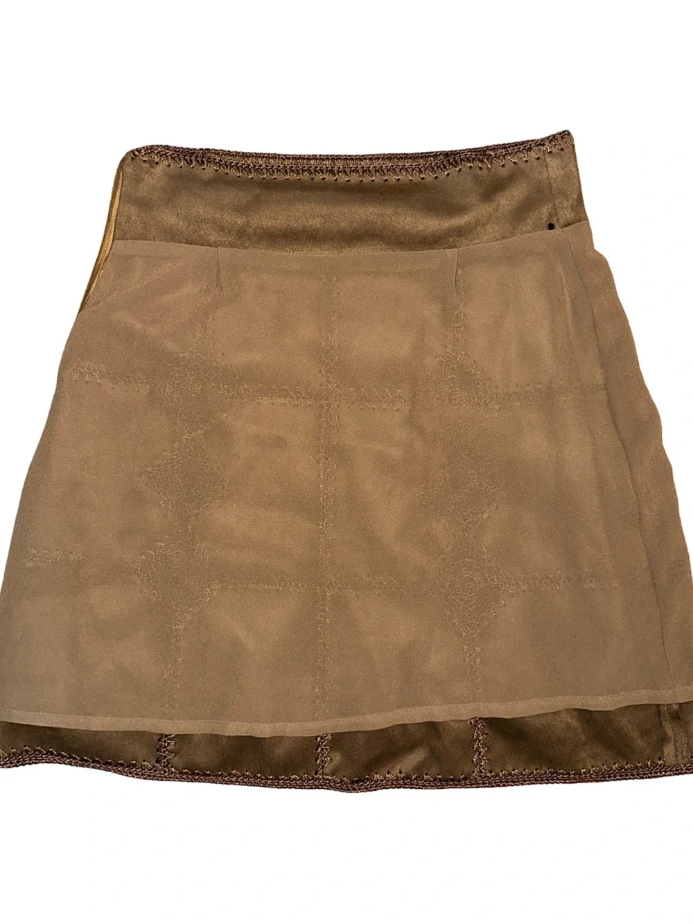 Zara Woman Faux Suede Boho Embroidered Vest & Mini Skirt Set, S